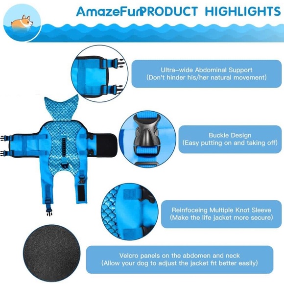 NIB Shiny Mermaid Reflective Fuchsia Pink Dog Life Jacket, Sz.Lg - Picture 10 of 13